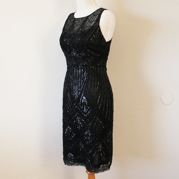NEW Sue Wong 1920s Gatsby Art Deco Black Beaded & Sequined Cocktail Dress 0 - Picture 2 of 12